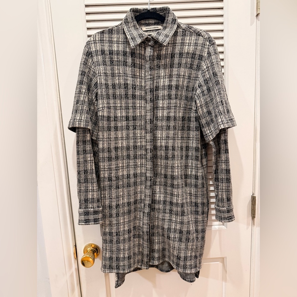 Public School New York Dress/Long Plaid Button Up Size M 100% Wool